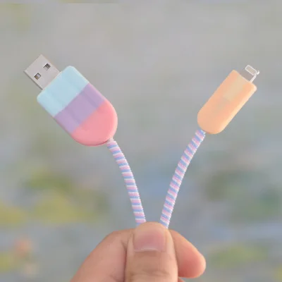 Хороший подарок милый мультфильм USB кабель наушников протектор набор с намотки кабеля Наклейки шнур спираль протектор для iphone 5 6 6s 7 plus - Цвет: 2