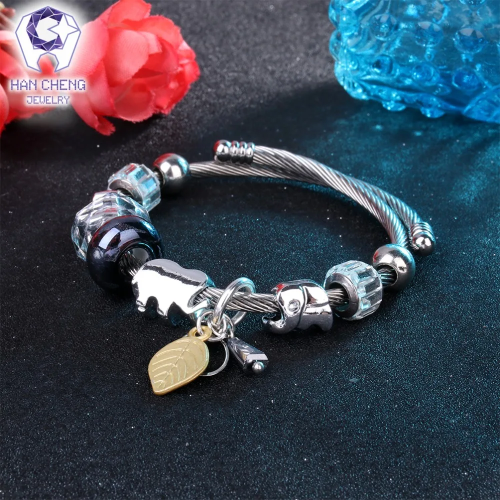 HanCheng новый браслет ручной работы со слоном стразы хрустальные бусины браслеты и