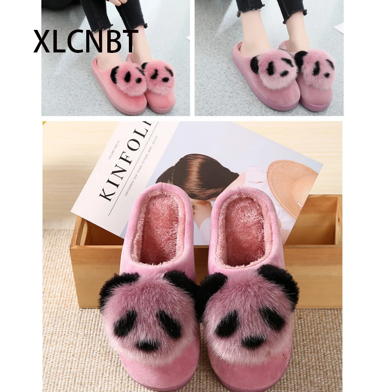 Зимние Для женщин тапочки прекрасный panda животные принты домашняя обувь зимние