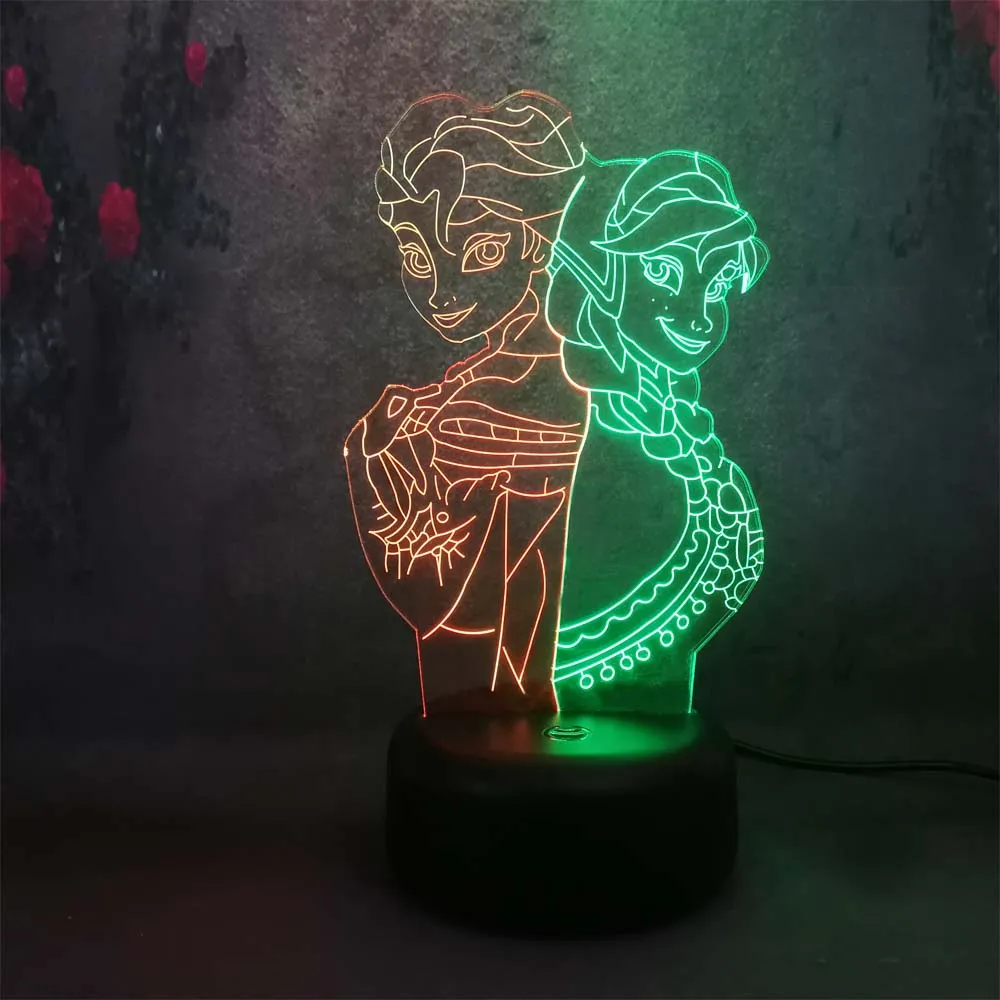 Мультяшный рисунок Эльза/Анна Девушка 3D смешанный цвет градиент ночник ребенок