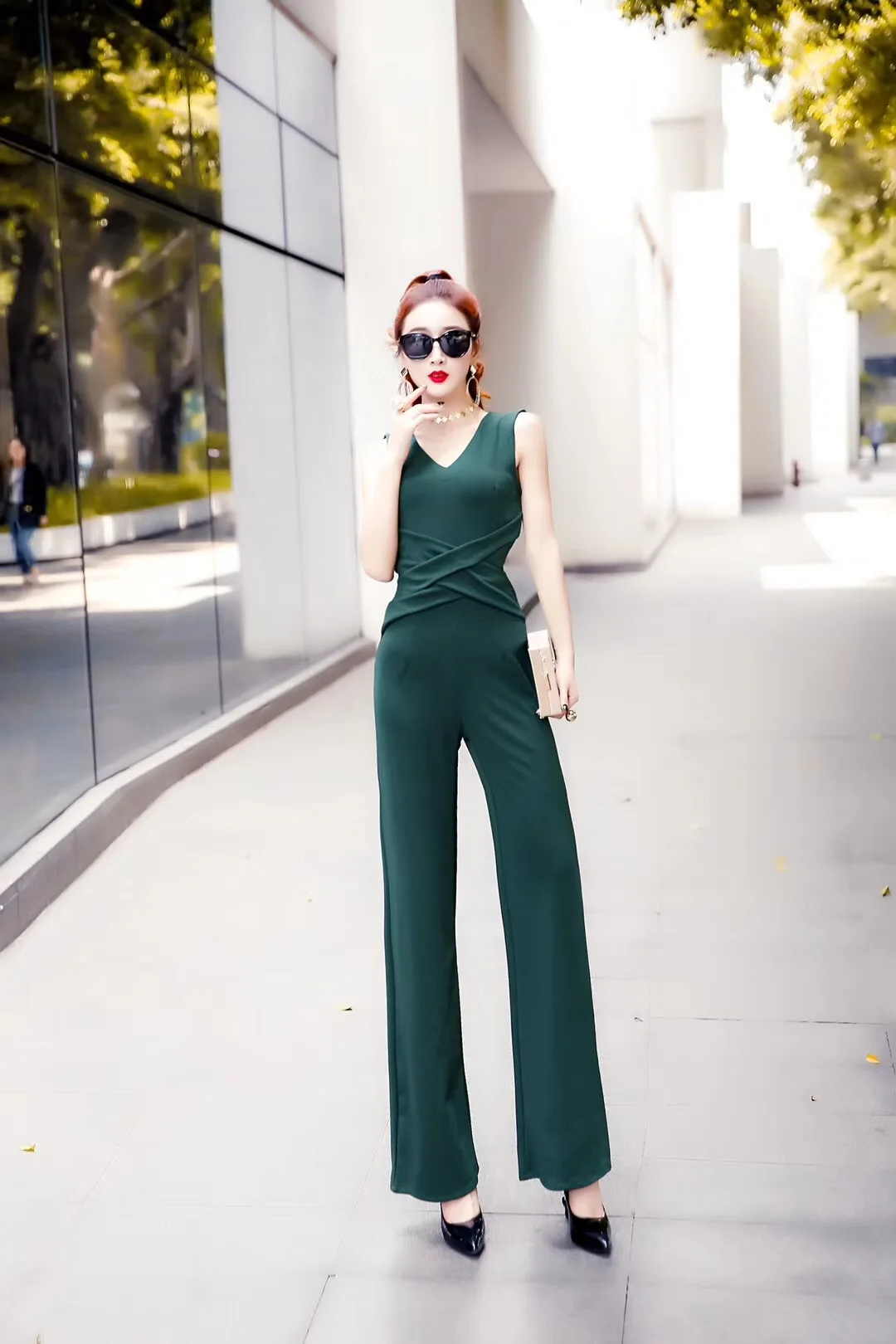 Модный женский темпераментный повседневный летний комбинезон с v-образным