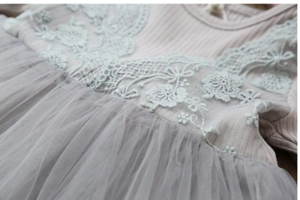 Платье для девочек весна 2019 кружевное детское платье принцессы с длинным рукавом