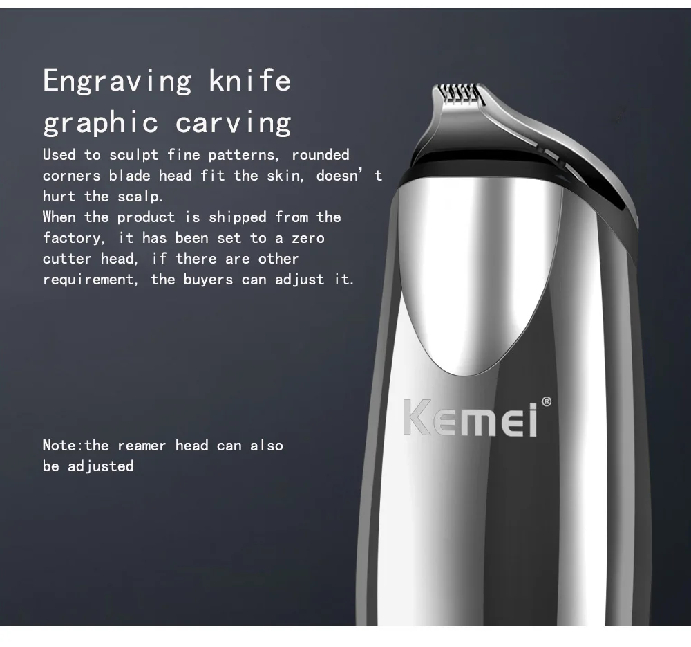 Kemei, профессиональная модель, триммер для волос, 0 мм, мощная электрическая Парикмахерская Машинка для стрижки волос, бритва, графические резные концевые расчески