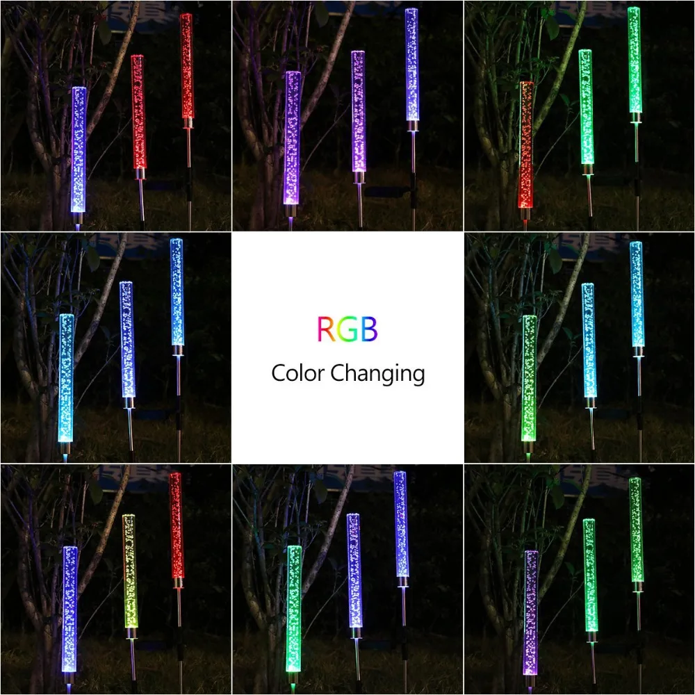 2 шт. садовые солнечные огни наружные трубки акриловые Пузырьковые RGB с