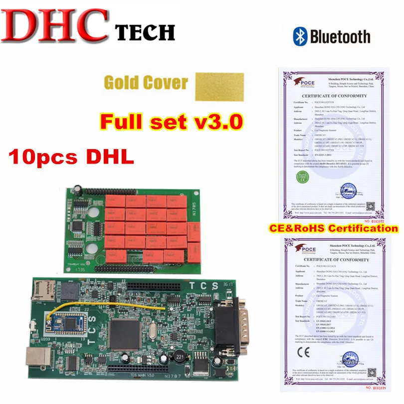 10 шт. DHL Gold TCS OBDIICAT v3.0 2016 00 с Keygen obd2 Bluetooth Полный комплект чехлом для