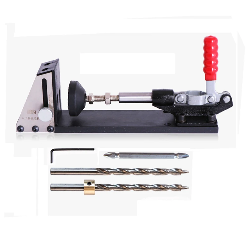 

Woodworking Pocket Hole Jig System Guide Carpenter Kit Inclined Hole Drill Tools Clamp Base Drill Bit Kit System DIY Woodworking