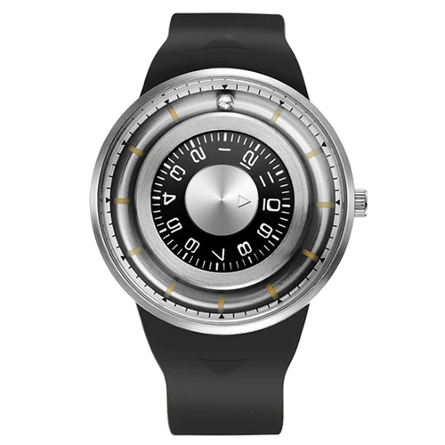 Silver Black Наручные часы с магнитным шаром, мужские часы, Топ бренд, роскошные креативные часы с вращающимся циферблатом, силиконовые водонепроницаемые спортивные повседневные кварцевые часы - Цвет: Silver Black