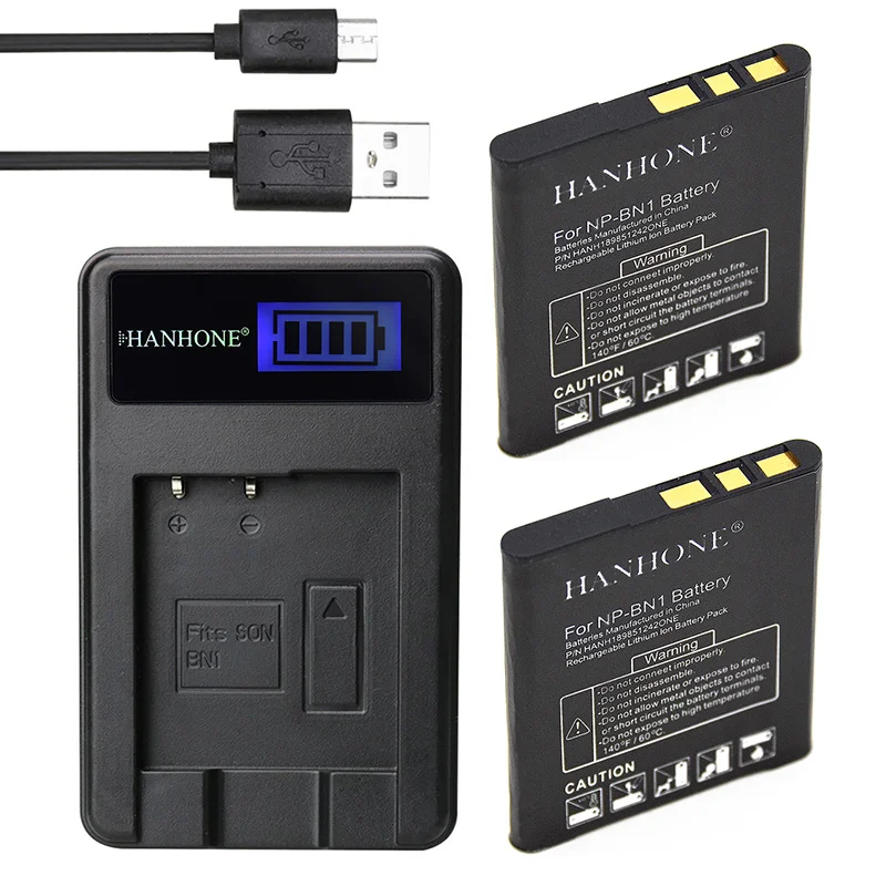 2 шт. 1600 мАч Высокая емкость NP-BN1 NP BN1 батарея + ЖК-зарядное устройство USB для Sony TX9 WX100