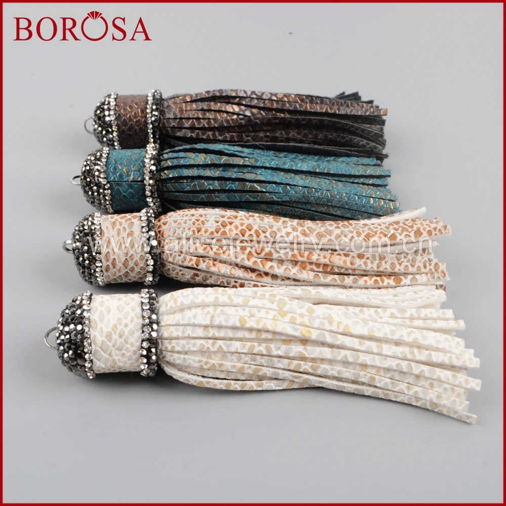 BOROSA 10 шт. кожаный Шарм с кисточками горный хрусталь многоцветная кожа подвеска
