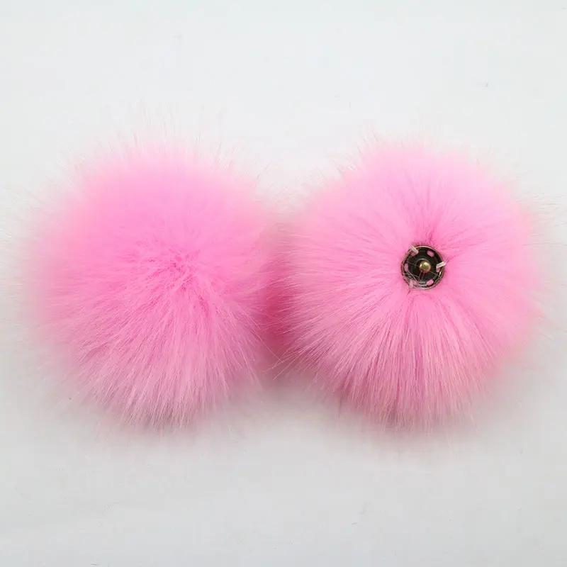 Pink DIY пушистые накладные Pom мяч 8 см Искусственный помпон из меха с Пресс кнопка для шляпа Ключ Цепочки, аксессуары украшены мяч - Цвет: Pink