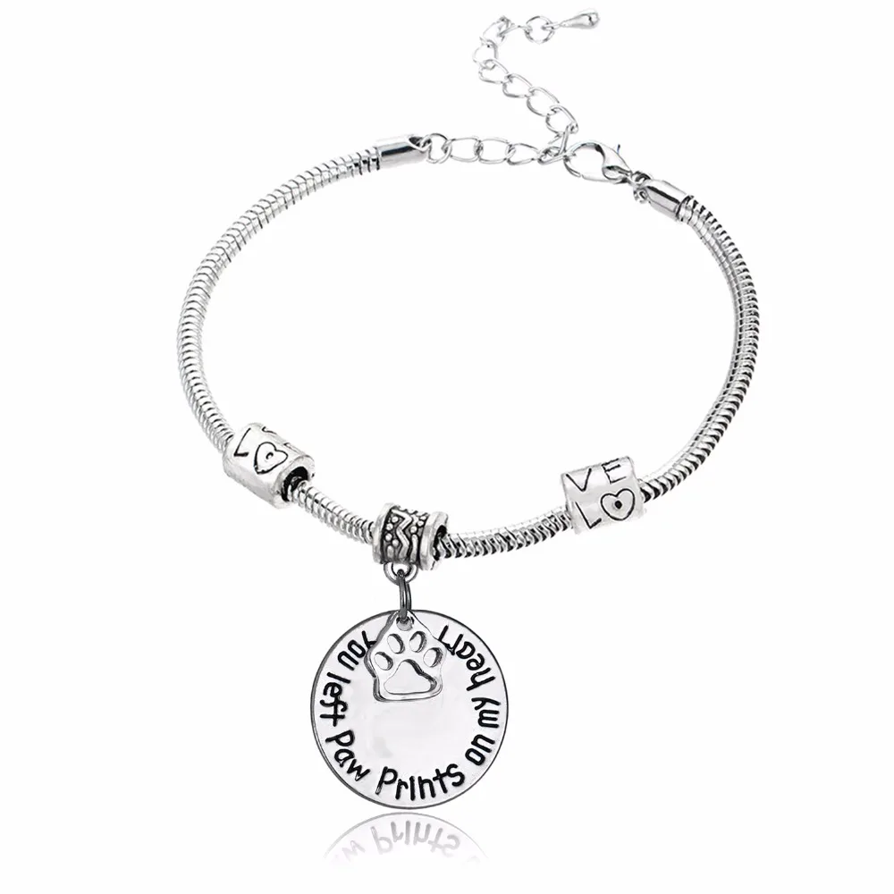 Hollow Dog Paw Claw Love Beads Bracelet You Left Prints On My Heart Bangle Women Owners Lover Animal Rescue Gift Jewelry | Украшения и