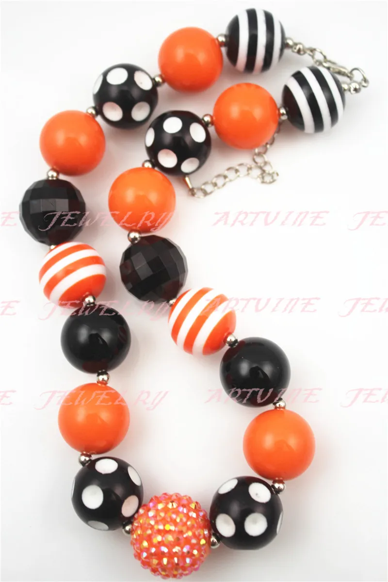 Массивная бусина в горошек для девочек черная и оранжевая жвачка Хэллоуина