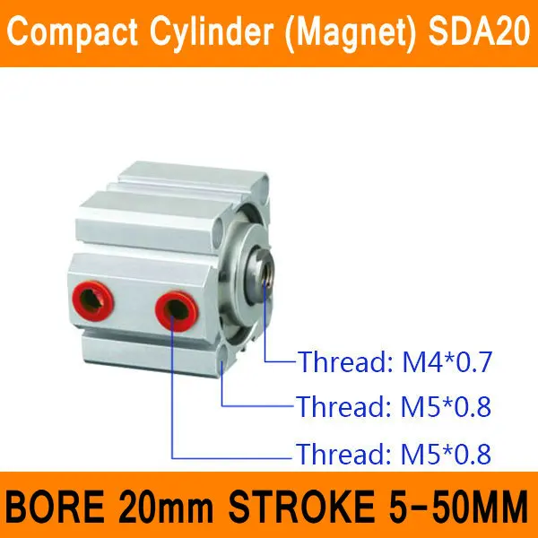 SDA20 Cylinder Magnet SDA Series Bore 20mm Stroke 5-50mm Compact Air Cylinders Dual Action Air Pneumatic Cylinder ISO certified