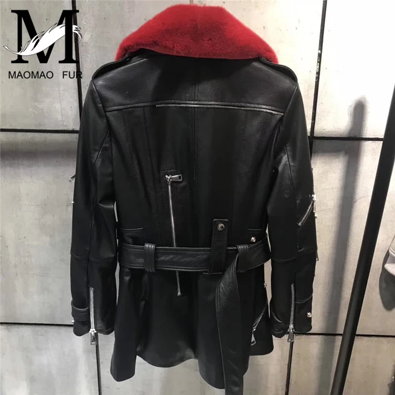 Осенняя черная кожаная куртка новая мода большой натуральный норковый меховой