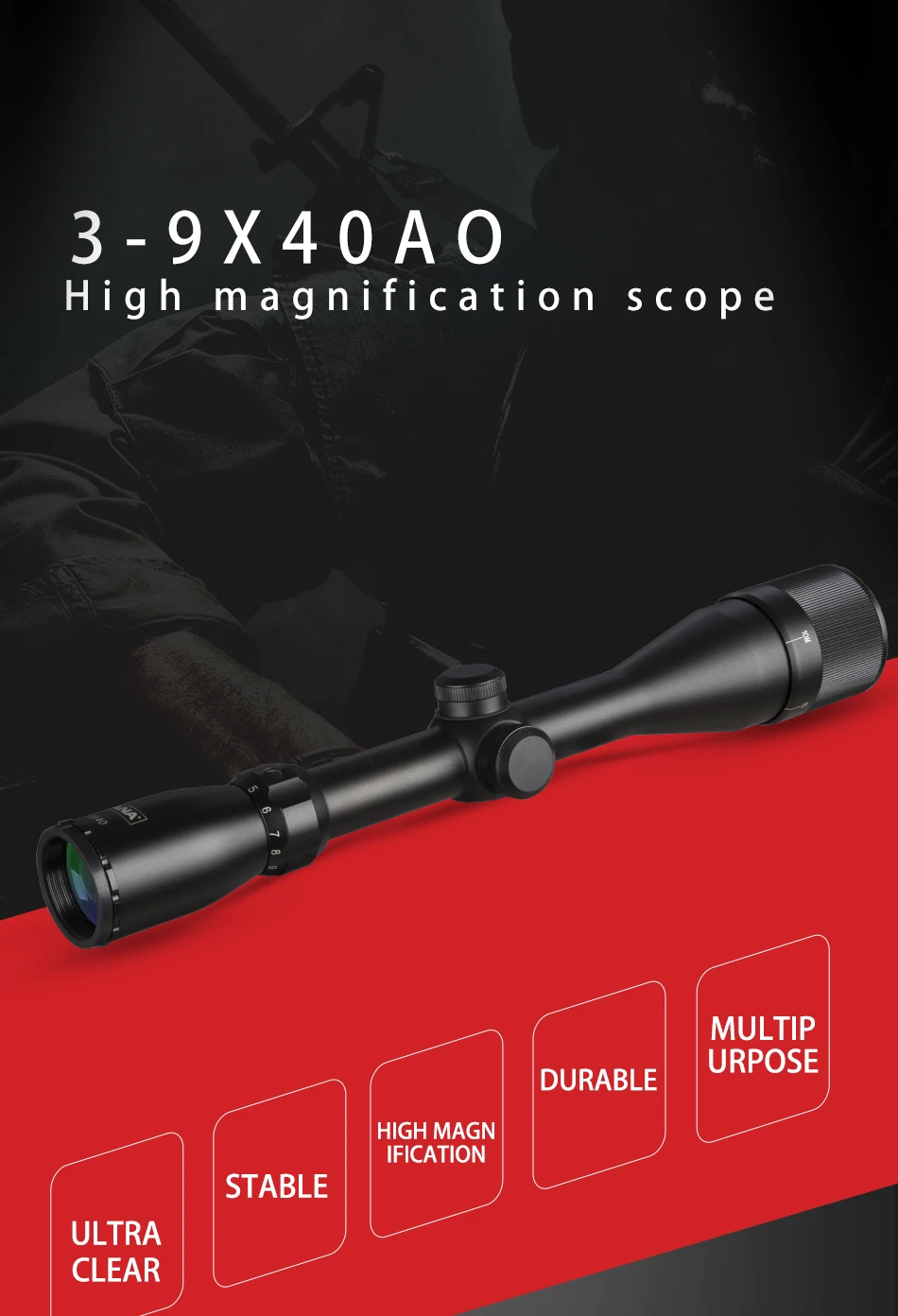 DIANA 3-9X40 AO тактические оптические прицелы из стекла, травленая перекрещивающаяся сетка, Воздушная снайперская Охотничья винтовка с свободные крепления