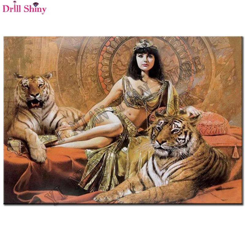 5D алмазная живопись тигра и девушка вышивка крестиком полная дрель узор смола