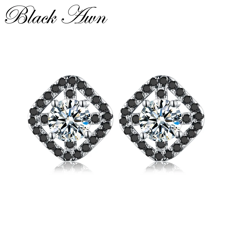 

[BLACK AWN] Cute Engagement Stud Earrings for Women Silver Color Jewelry Boucle D'oreille Brincos T178