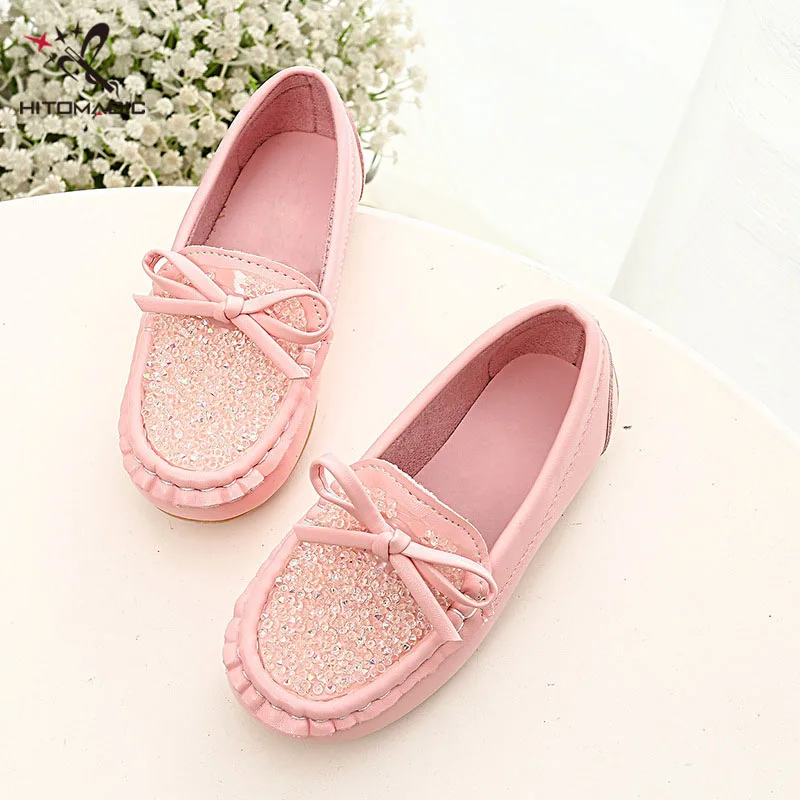 HITOMAGIC Children Shoes Girls Female Footwear With Rhinestones Bow Spring Summer Autumn Breathable Casual Kids Peas Shoe | Детская