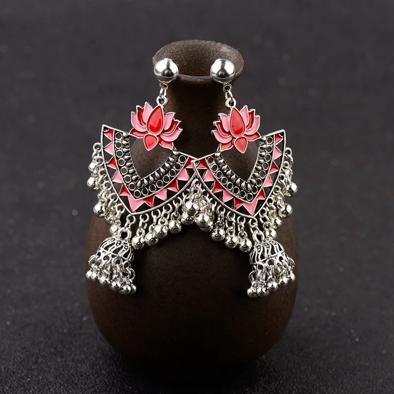 Amader египетские Винтажные серьги с кисточками зеленого лотоса Jhumka Bells для женщин, турецкие племенные цыганские треугольные индийские ювелирные изделия HXE068