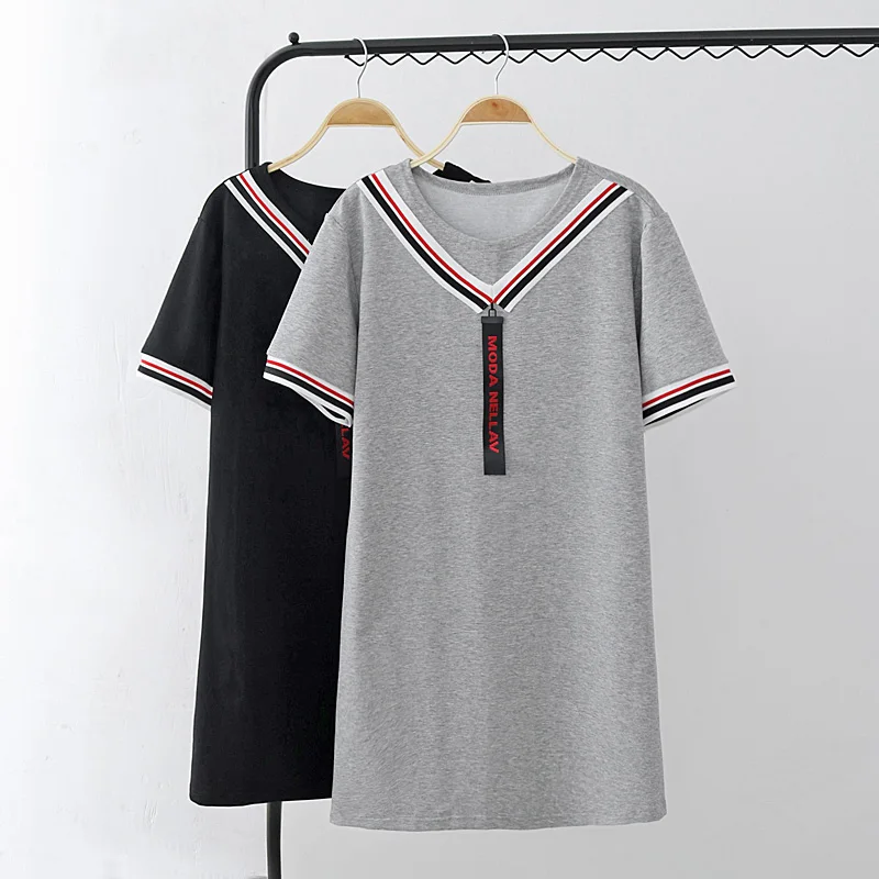XL-4XL плюс Размеры свободные летние Для женщин Цвета Patckwork платье слово лента
