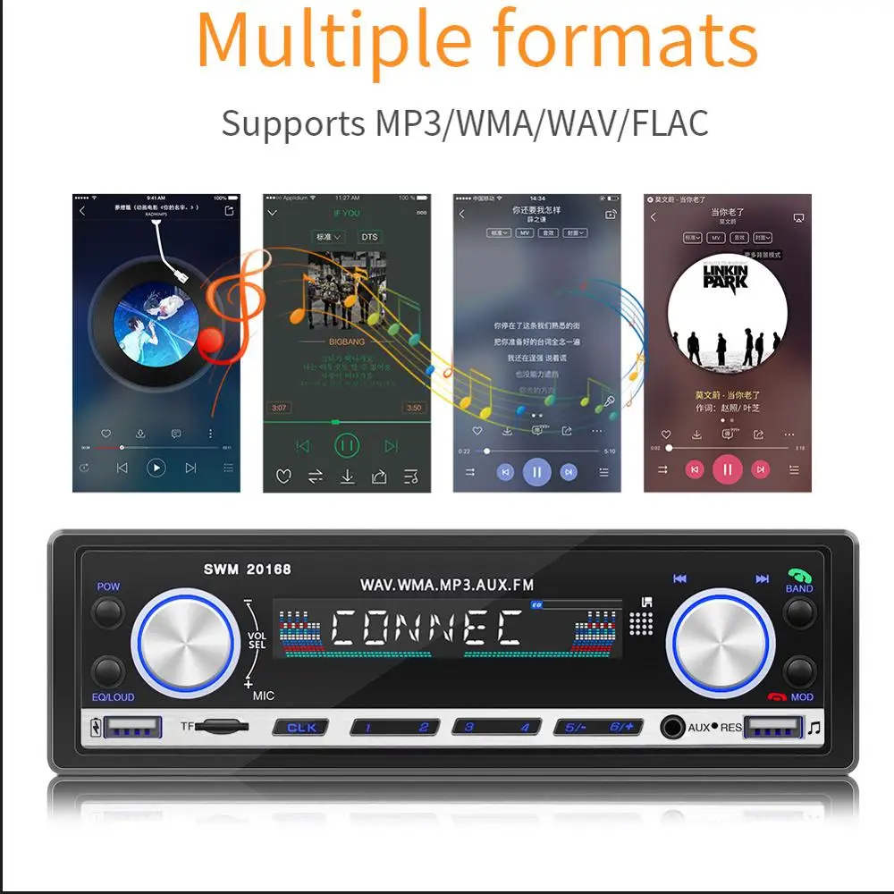 SWM Автомобильный mp3 плеер Быстрая зарядка мультимедиа автостерео радио Coche Sd Mic Fm