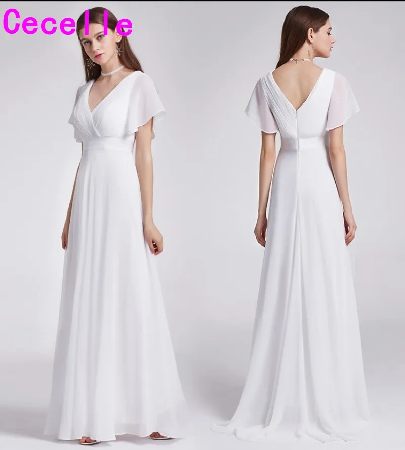 2019 Ruched шифон слоновой кости a lline Пляж Boho Длинные Скромные платья подружки невесты