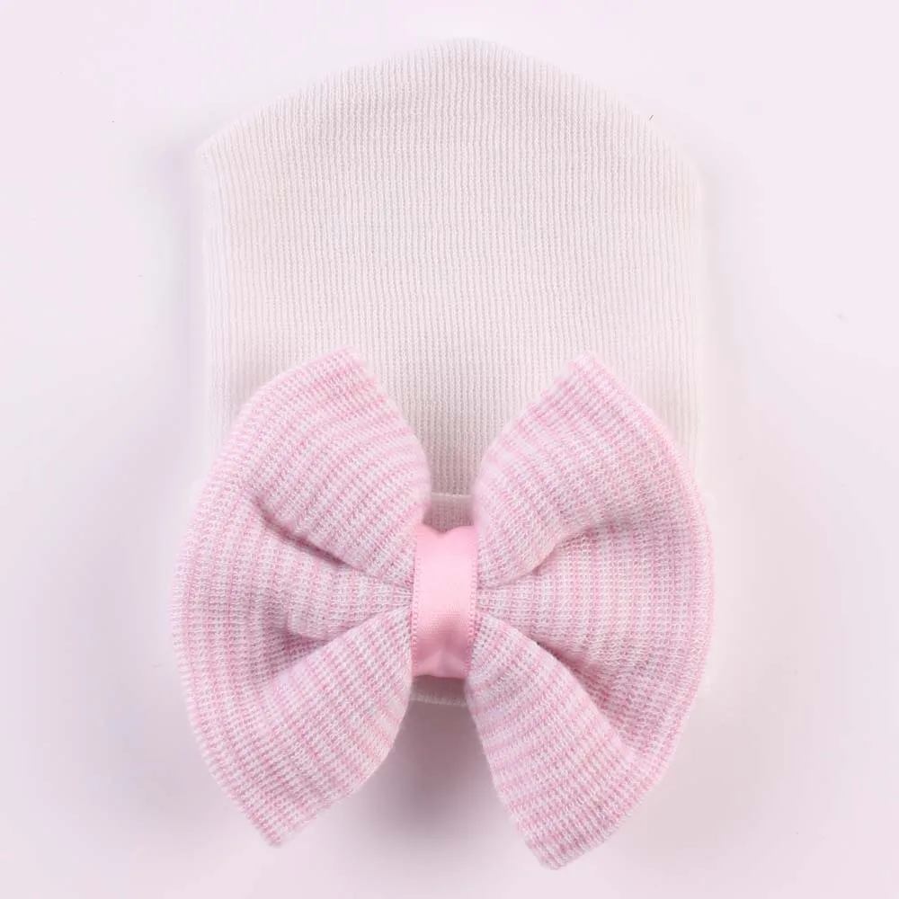 Вязаный для новорожденных шапочка Осень-Зима больницы шапки с бантом мальчиков и