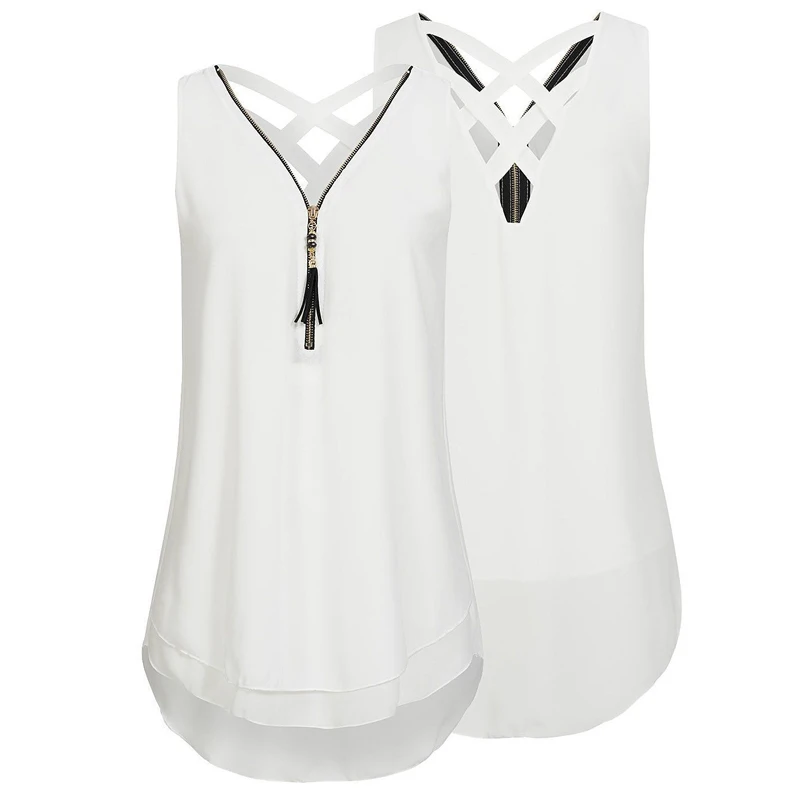 VITIANA Plus Size 5XL Women Casual Shirt 2018 Sleeveless V Neck Zipper Summer Chiffon Blouse Female Elegant Tank Tops|Блузки| |