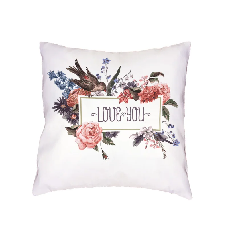 Lovely Cartoon Bird For freedom White Throw Pillow Case Alphabet Flower Peach Skin Car Trip Printed Home Decor Cushion Cover | Дом и сад
