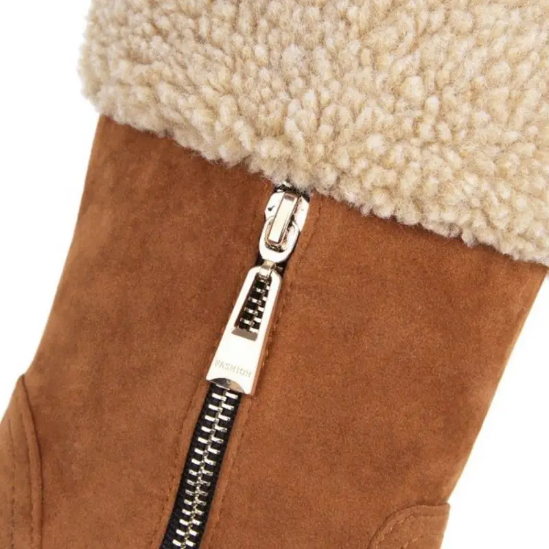Taoffen Warm Fur Women Mid Calf Boots Simpe Round Toe Zipper Heels Shoes Comfortable Winter Footwear Size 33-44 | Обувь