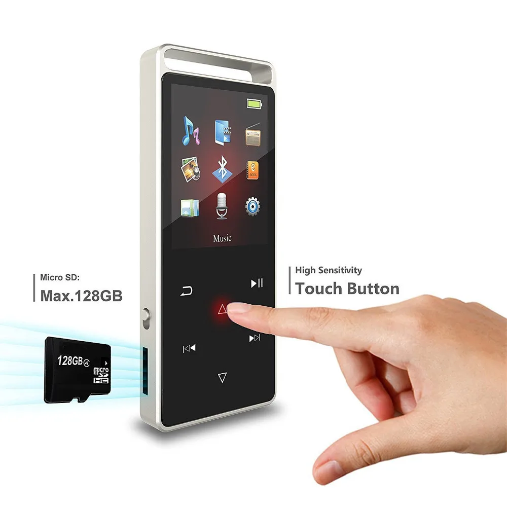 MP3 плеер ruidu D01 с bluetooth, 8 ГБ, сенсорный экран, 1,8 дюймов, диктофон, FM Электронная книга, часы, видео, USB, MP3, музыкальный плеер