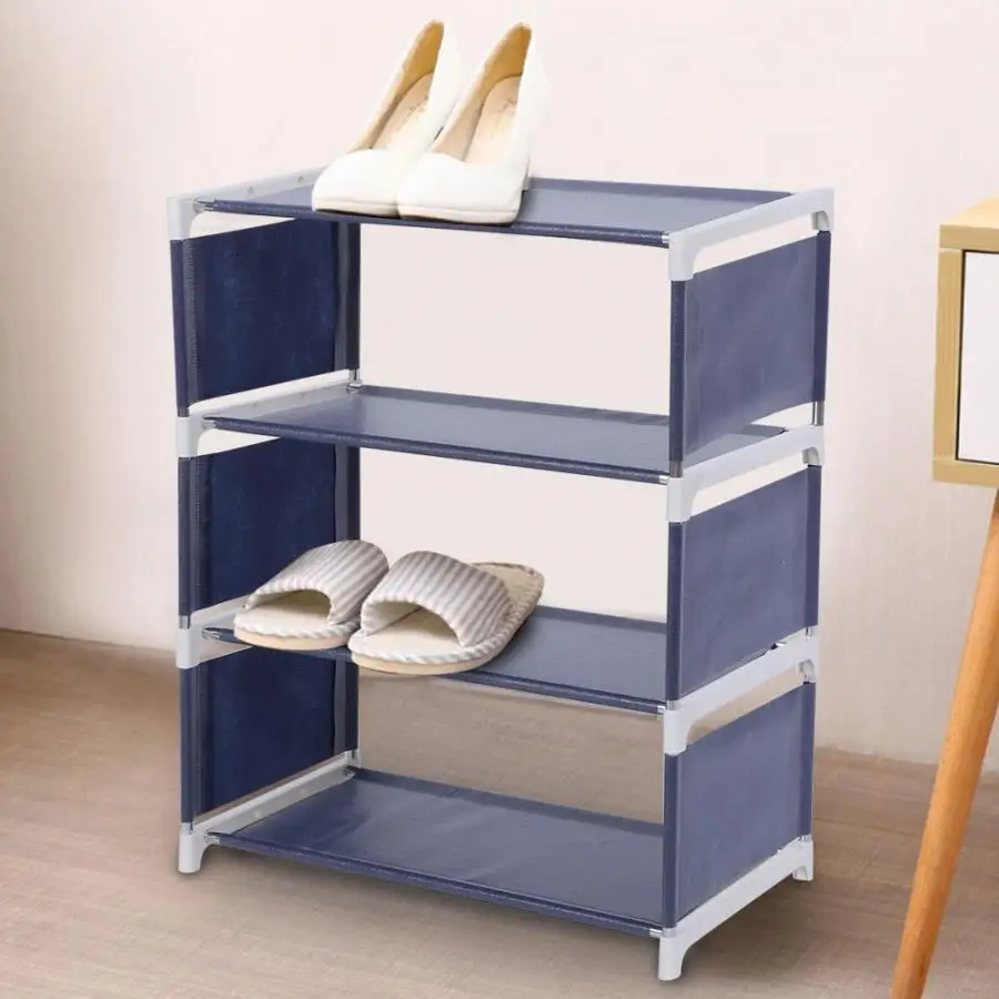 4 Tiers Shoes Rack Assembled Stainless Steel Shoes Storage Cabinet Dustproof Shoes Rack Shelf Stand Shoes Organizer