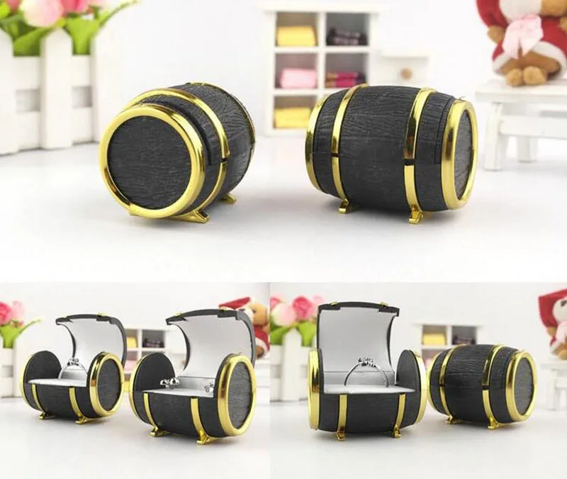 

Creative Barrel Bucket Shape Plastic Jewelry Box Black Rings Box Earrings/Pendant Box Display Packaging Wedding Gift Box
