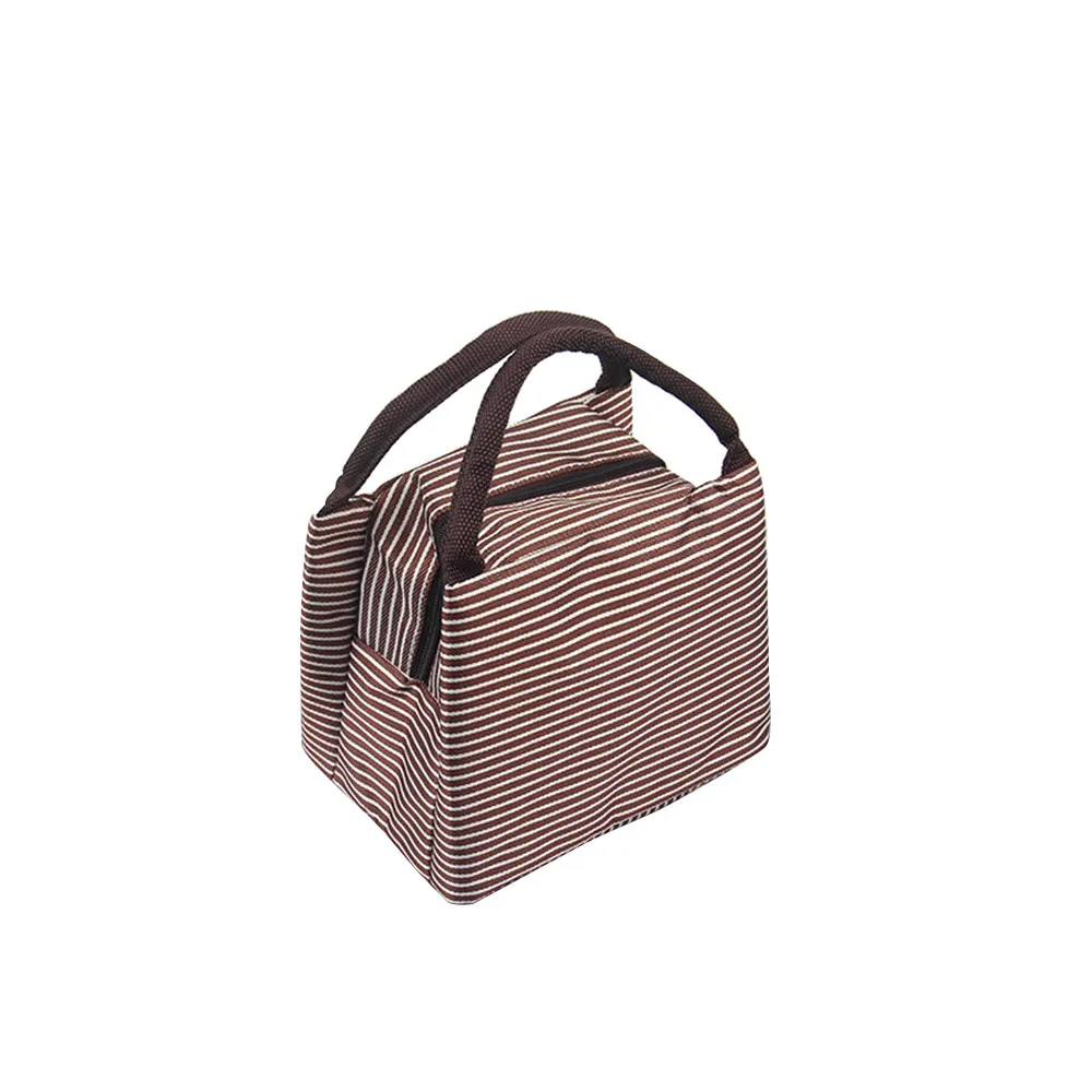 Stripes Lunch Bag for Women Isothermal Bag Packaged Food Thermal Bags Thermo Pouch Kids Lunch Bag Refrigerator Mummy Bag Totes - Цвет: coffee