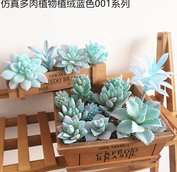 blue 001 20 шт зеленый синий красный розовый фиолетовый Флокирование Искусственные суккуленты растения для дома и сада украшения поддельные растения настольные бонсай растения - Цвет: blue 001