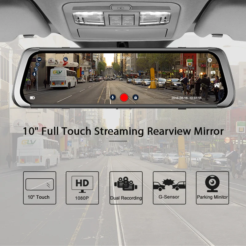 AWESAFE 10 дюймов сенсорный экран Full HD 1080P Автомобильный видеорегистратор потоковое