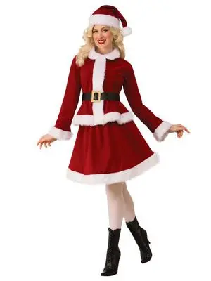 Sexy Woman Santa Claus Cosplay Costume Party Christmas Carnival Girl 4pcs Clothes Skirt Hat Belt Equipment | Тематическая одежда и