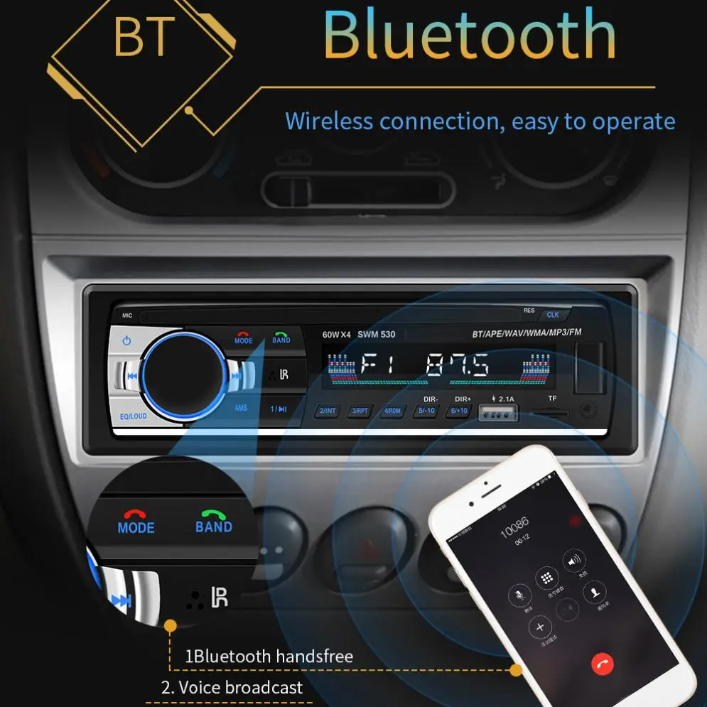 1 DIN встроенный в приборную панель Bluetooth-совместимый стерео FM-радио MP3 аудио плеер
