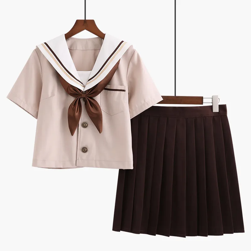 Short Sleeve Set Новое поступление коричневая школьная форма для девочек старшая школа для женщин Новинка матросские Костюмы униформы Короткие/длинные японские JK наборы - Цвет: Short Sleeve Set