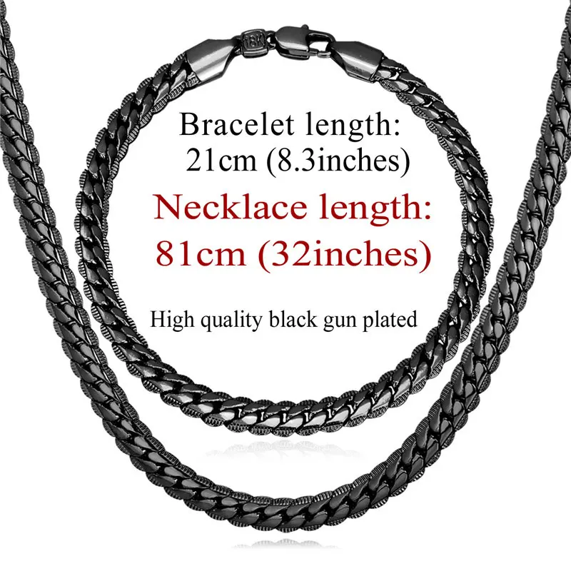 81CM Necklace Set U7 черный браслет и ожерелье набор для мужчин/женщин розничная/ цепи модные ювелирные наборы панк S1002 - Окраска металла: 81CM Necklace Set