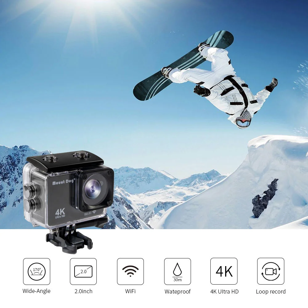 Спортивная Экшн камера Go MountDog Pro Ultra HD 4K Wi Fi с дистанционным управлением