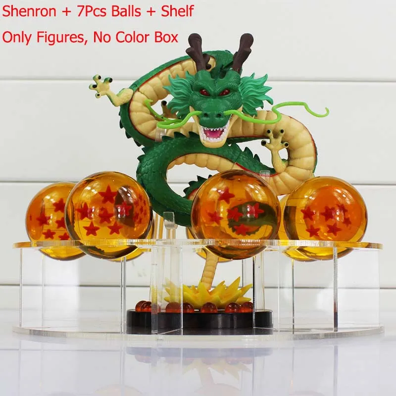 Dragon Ball Z фигурки зеленый Shenron Shenlong ПВХ Фигурки игрушки с Dragon Ball Z хрустальные шары 7 шт.+ полка отличный подарок - Цвет: Only Figures No Box