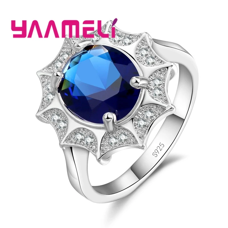 Luxury Romantic Style 925 Sterling Silver Ring Flower Series Colorful Sun Masquerade Wedding Jewelry For Women | Украшения и