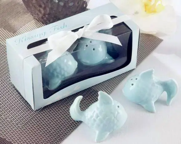 

10 Sets/lot Factory Directly Sale Wedding Favor-kissing Fish Ceramic Salt & Pepper Shakers Decorate Your Taste Wholesale