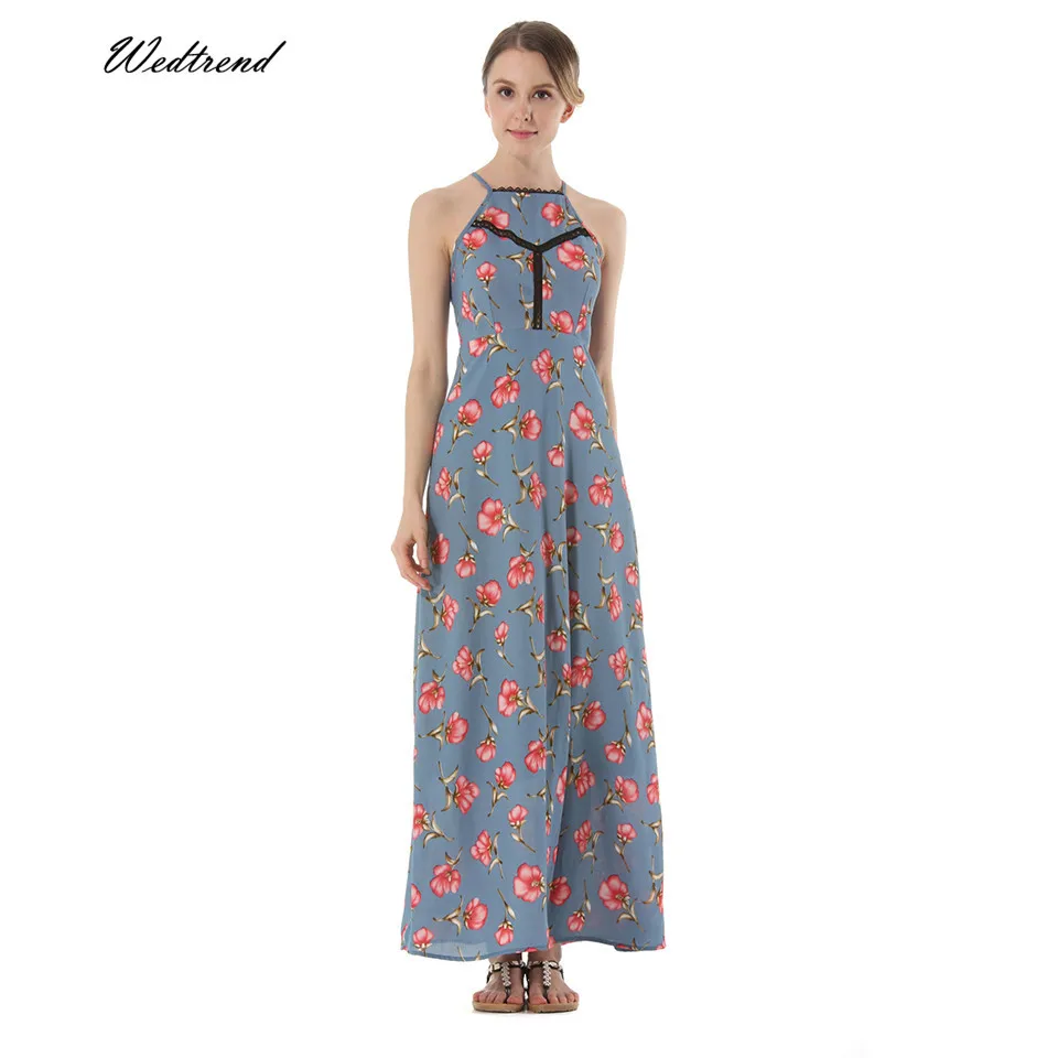 Wedtrend 2018 летнее женское платье Новый сексуальный спинки Спагетти ремень шифон