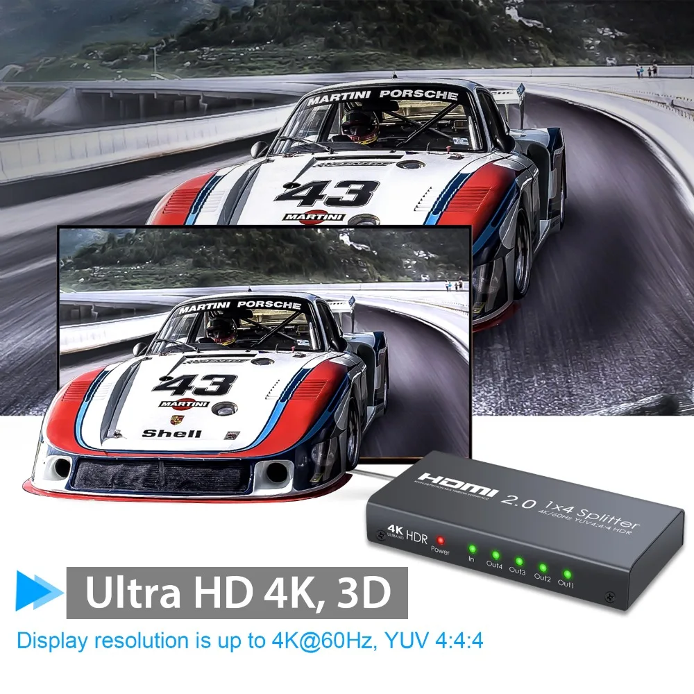 HDMI 2,0 сплиттер поддержка 4 K/60Hz YUV 4:4:4 HDR 1 в 4 Выход HDMI распределение усилитель для PS4 Xbox One Sky Box HD tv проектор