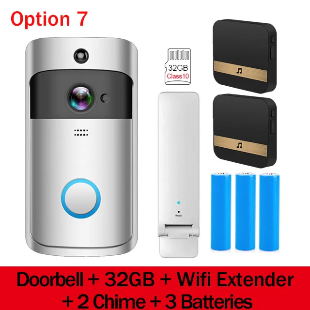 Option 7 Умный IP видеосвязь звонок wifi видео Кольцо телефон дверной звонок Cam беспроводная камера Wi-Fi для дверного звонка домашний ИК-сигнализация беспроводная камера безопасности - Цвет: Option 7