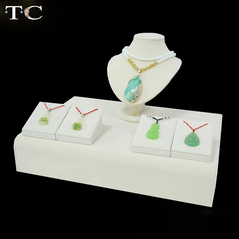 Jewelry Display Showcase Beige Velvet Holder for Necklace Bust Pendant Stand Rack Free EMS | Украшения и аксессуары