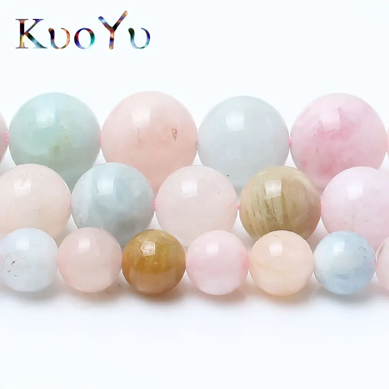 

Natural Colorful Morganite Stone Round Loose Beads For Jewelry Making 15" inches 4 6 8 10 12 mm Diy Bracelets Necklace Wholesale