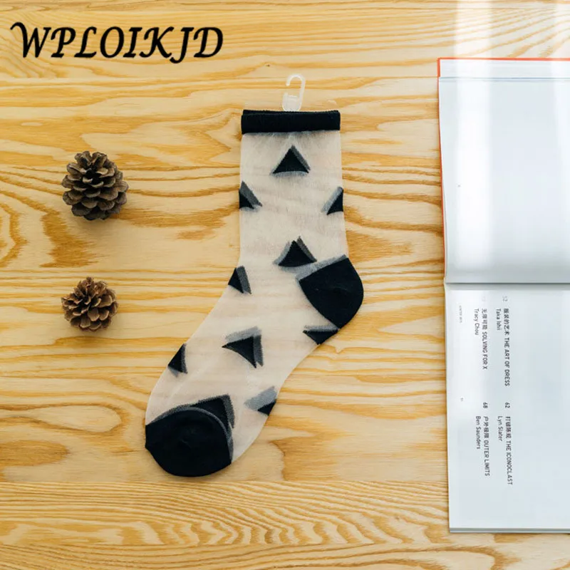 [WPLOIKJD] Креативные носки с пяткой в полоску горошек стиле пэчворк ультра-тонкие